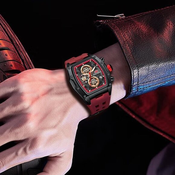 AIMES REd Men Fashion Wristwatch Large Dial Luminous Waterproof Silicon Strap - Picture 5 of 7